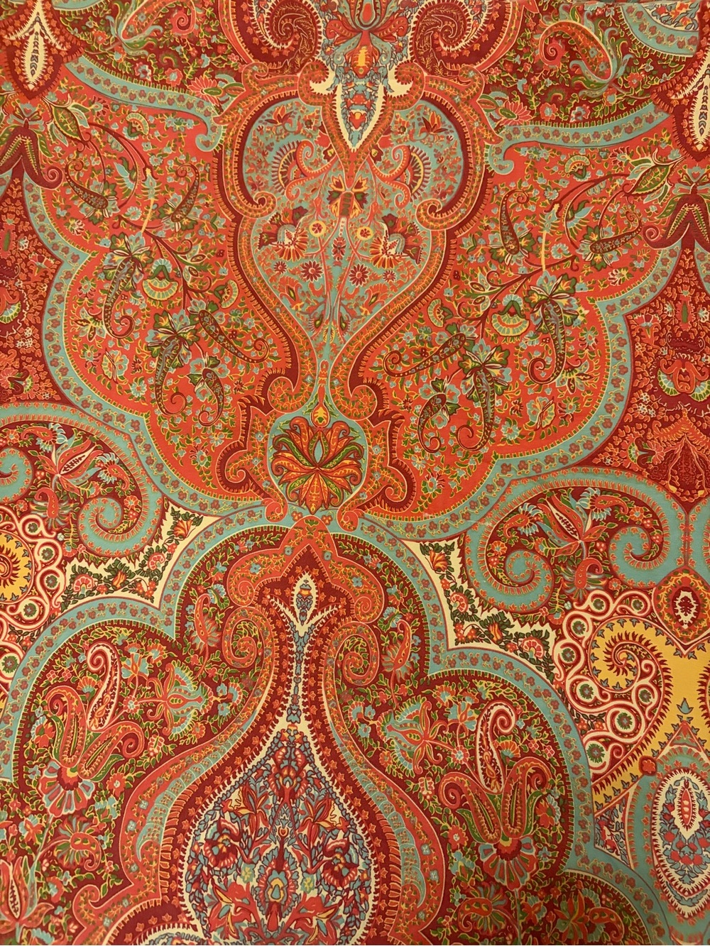 Bohemian Paisley Print Fabric - Rust & Teal
